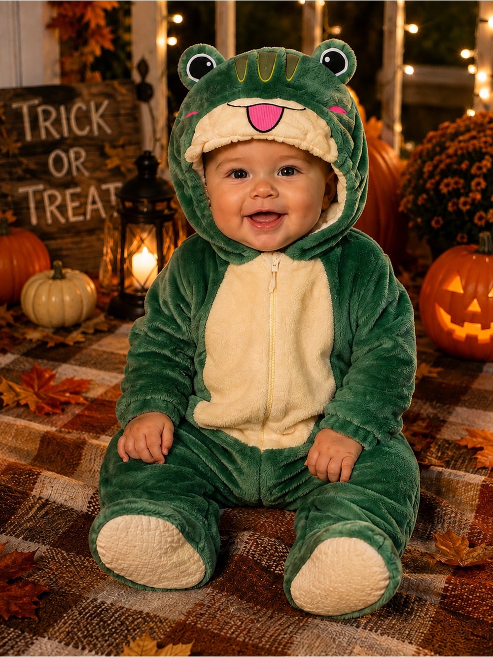 NWT - Infant Frog Halloween Costume – Plush Hooded One-Piece 6-9 months